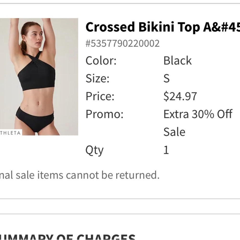 Athleta Black Bikini Top NWOT